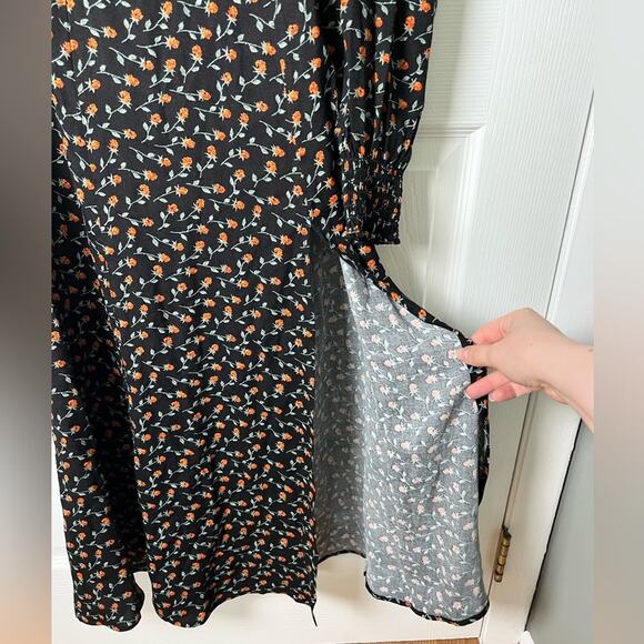 Reformation Black Floral Long Sleeve Sweetheart Neck Slit Hunt Midi Dress 0 - Picture 6 of 10